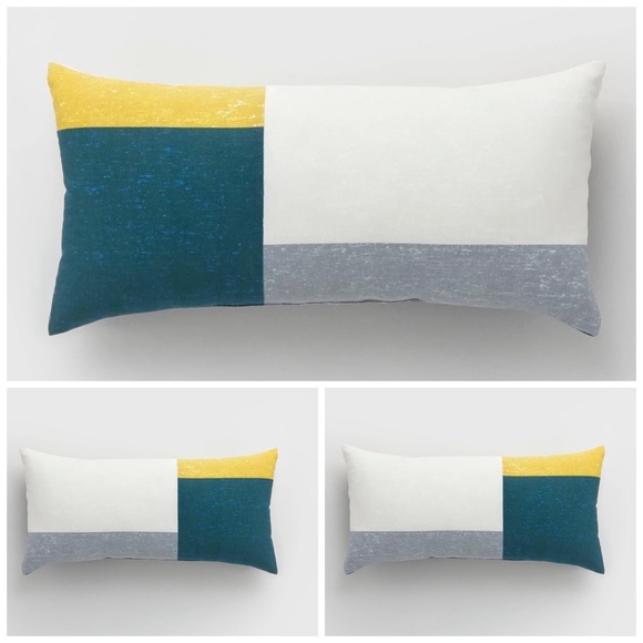 3 Rectangular Lumbar Multi Color Block Oblong Pillows Indoor Outdoor - Picture 5 of 7